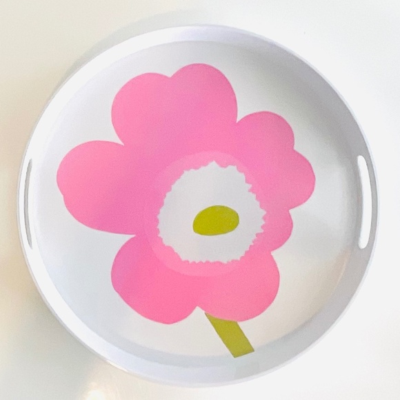 Marimekko Unikko Large Pink and White Serving Tray and matching Cup Set NWT - Picture 2 of 16